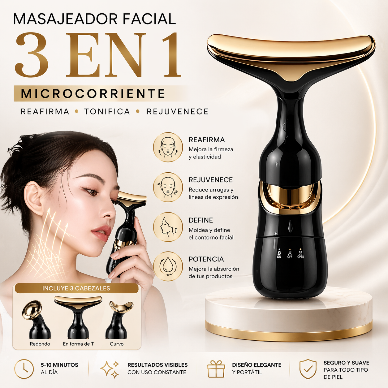 Masajeador Facial de Microcorriente 3 en 1