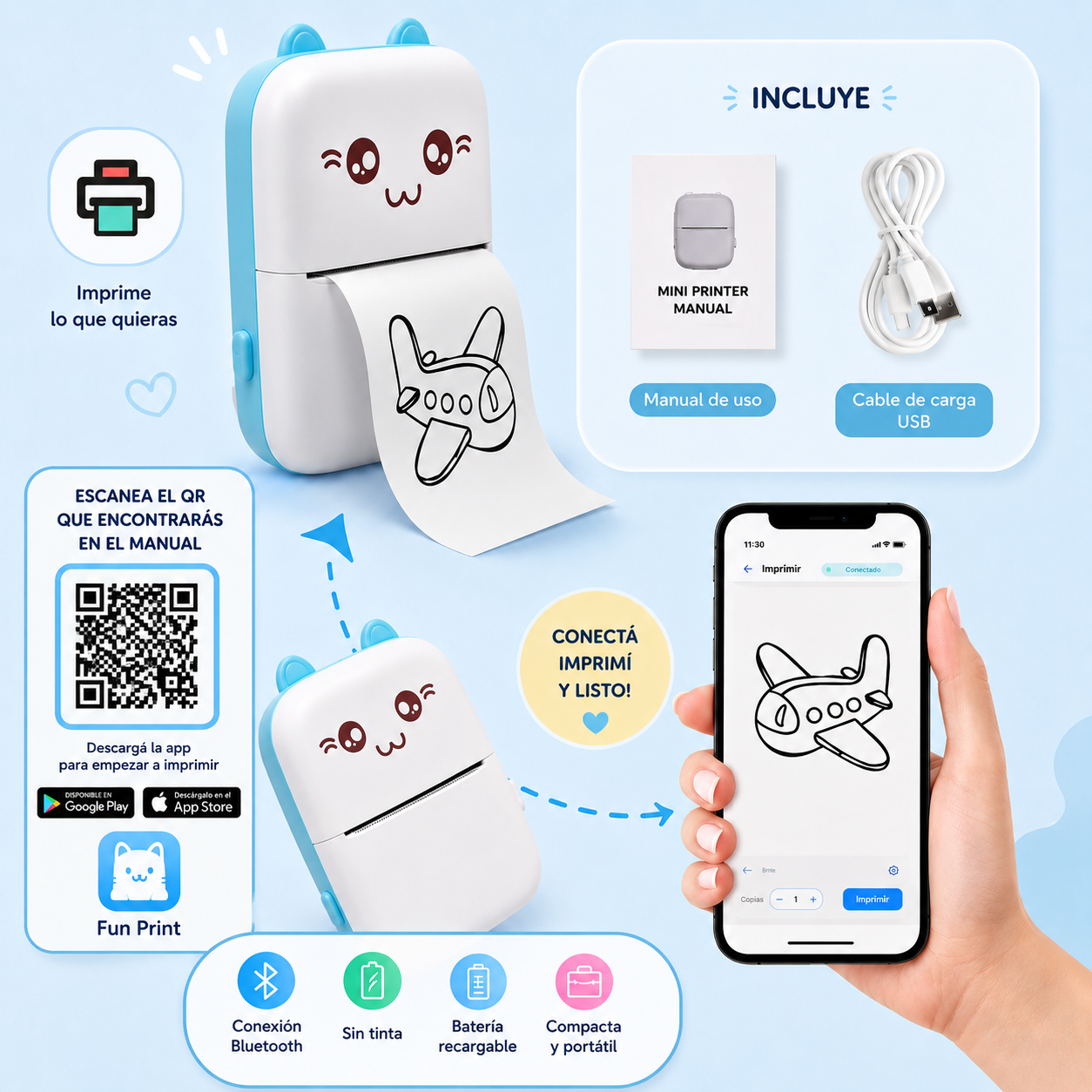 Mini Impresora Térmica Portátil Bluetooth Recargable